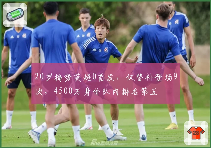 20岁梅努英超0首发，仅替补登场9次，4500万身价队内排名第五